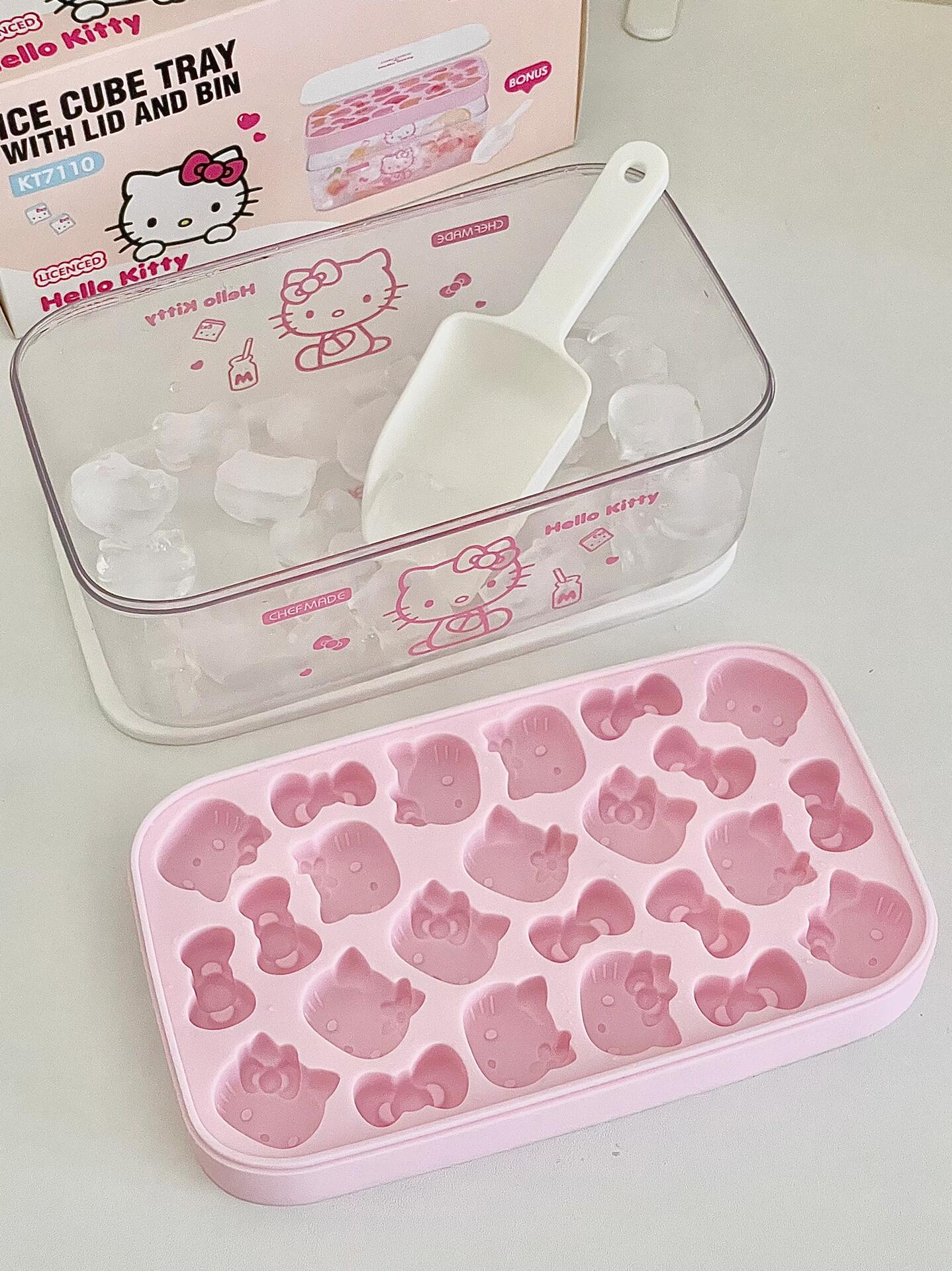 Hellokitty Shape Ice Cube Tray with Lid and Bin | Reusable Ice Maker for Freezer,Water,Whiskey,Cocktail (with Scoop)