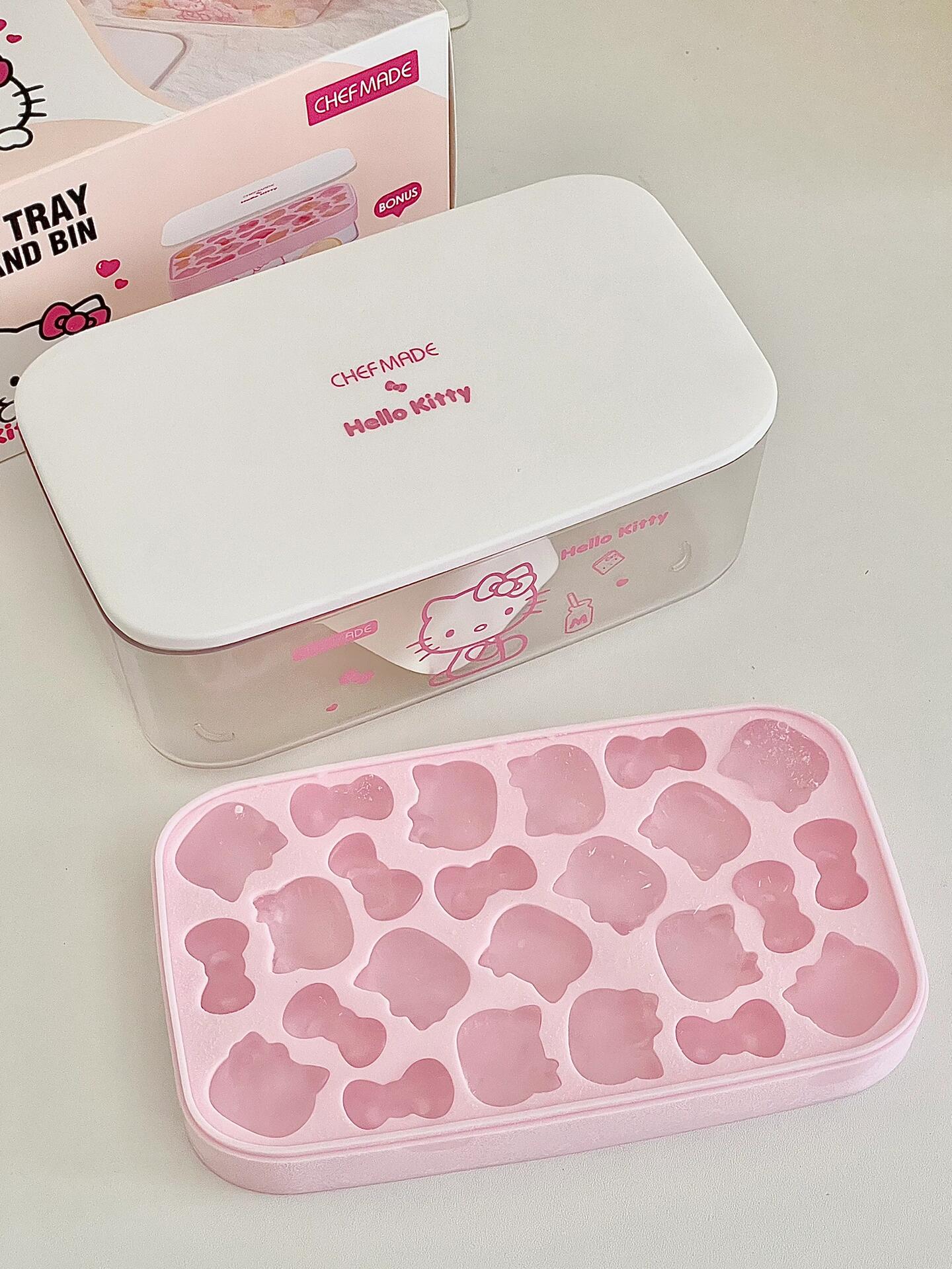 Hellokitty Shape Ice Cube Tray with Lid and Bin | Reusable Ice Maker for Freezer,Water,Whiskey,Cocktail (with Scoop)