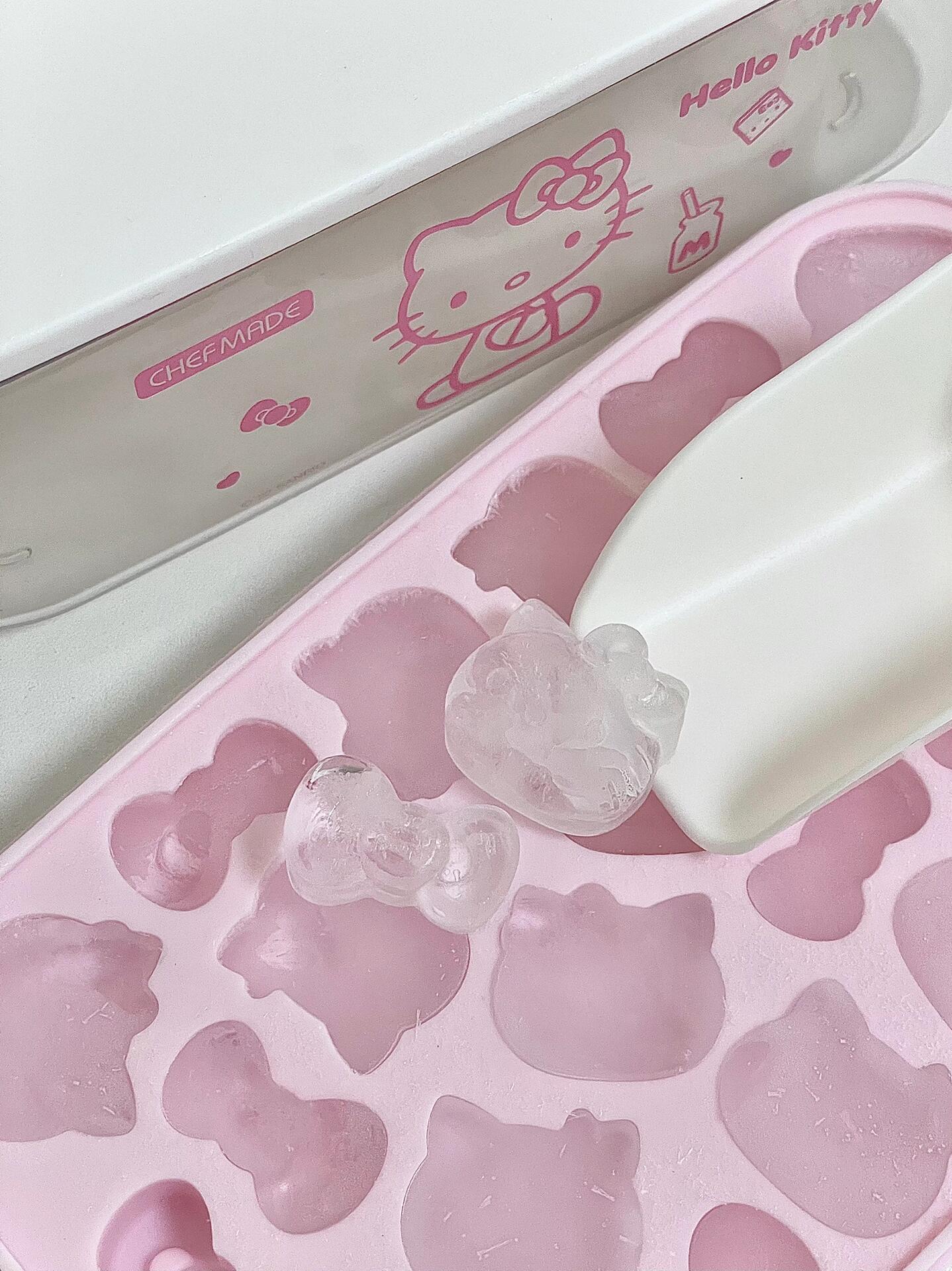 Hellokitty Shape Ice Cube Tray with Lid and Bin | Reusable Ice Maker for Freezer,Water,Whiskey,Cocktail (with Scoop)