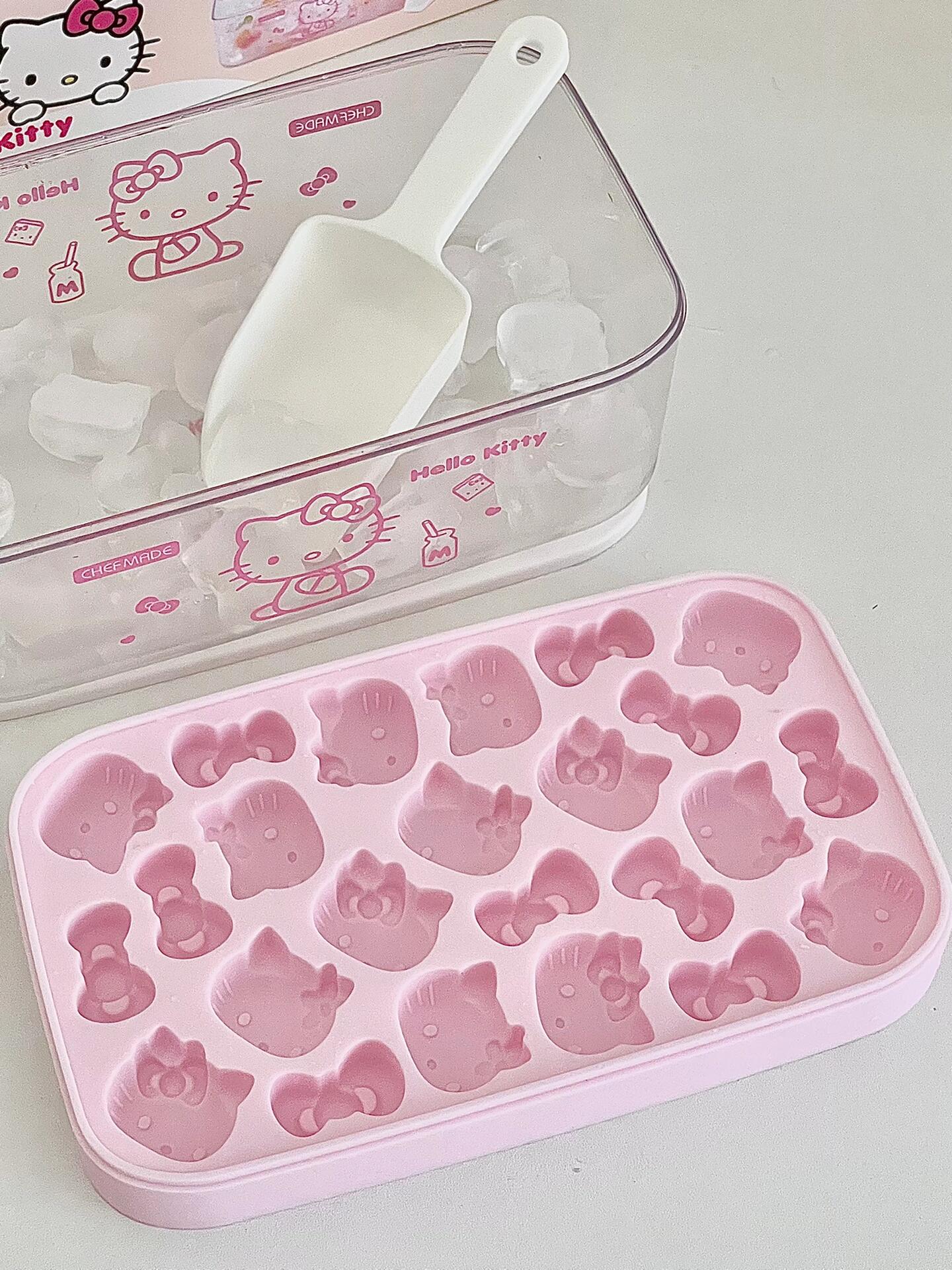 Hellokitty Shape Ice Cube Tray with Lid and Bin | Reusable Ice Maker for Freezer,Water,Whiskey,Cocktail (with Scoop)