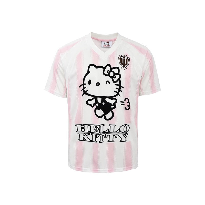 Hellokitty Striped Soccer Jersey Short Sleeve Summer Shirts