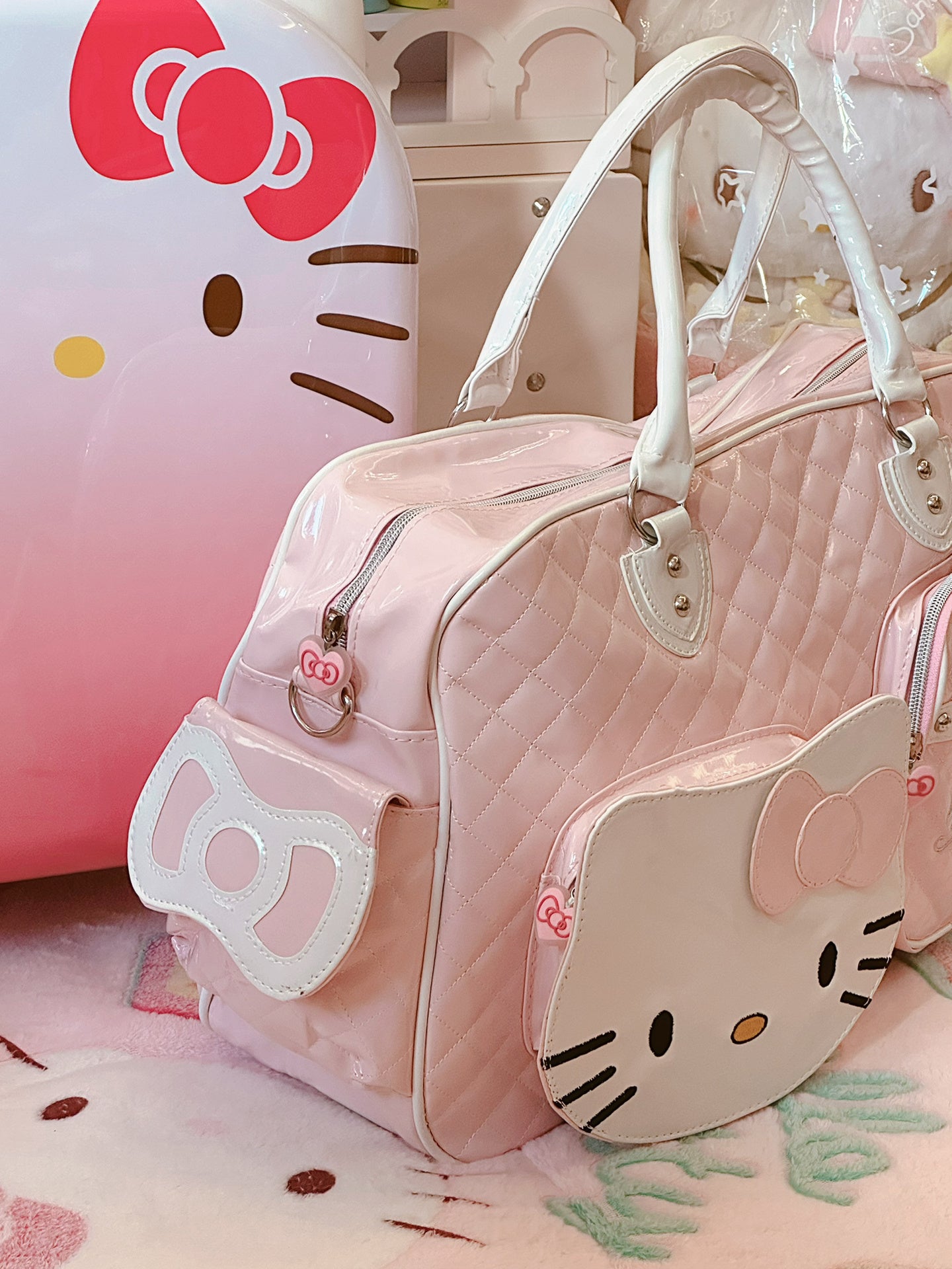 KT Weekender Bag for Women Cute PU Travel Tote Bag Gym Duffel Bag