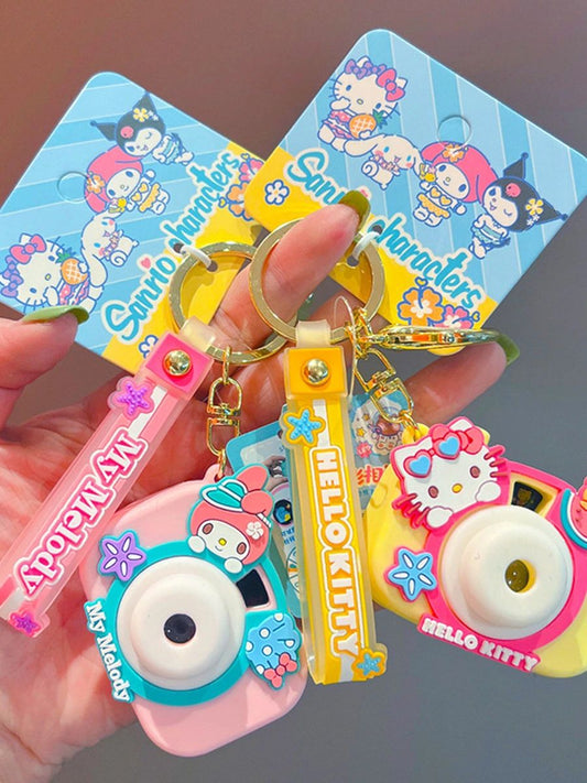 Sanrio Creative Projector Camera Key Chain Kids Cute Keychain Pendant Key Holder Couple Bag Pendant Car Key Ring Gift (projected 8 patterns)