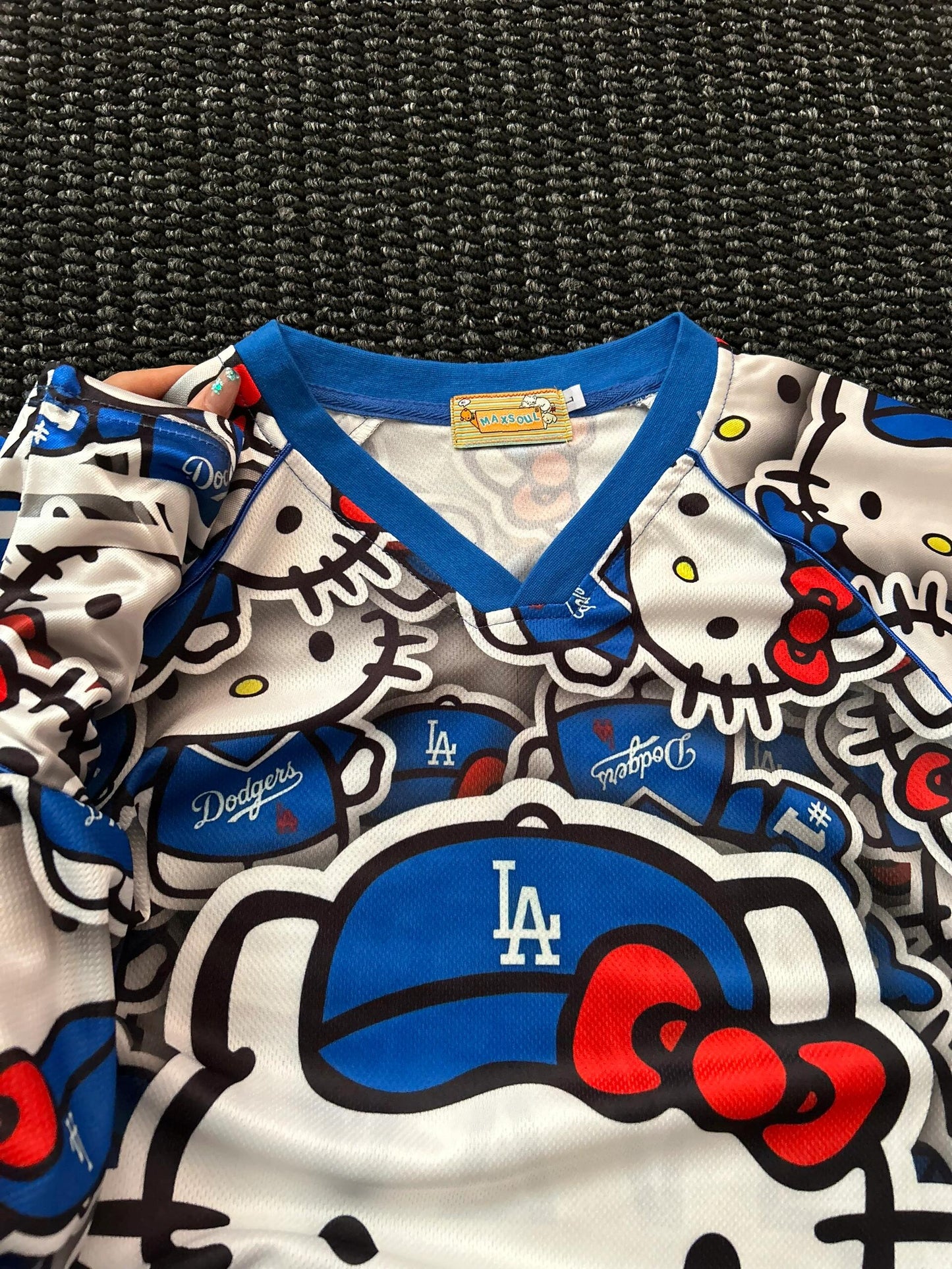Hellokitty Blue Dodgers Cute Baseball Jersey Shirts Sports Uniform Summer Loose Short Sleeve Tops T-Shirts