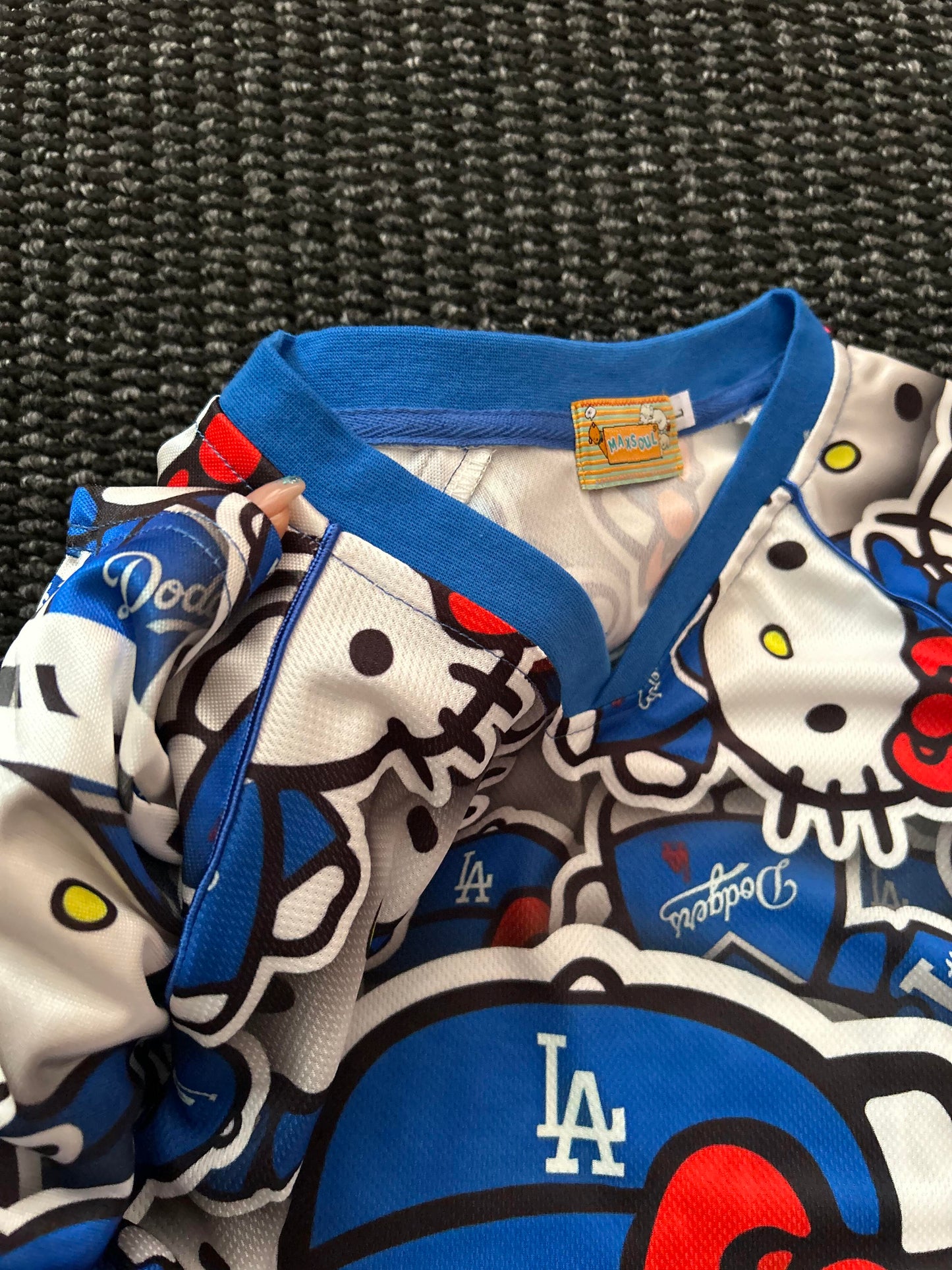 Hellokitty Blue Dodgers Cute Baseball Jersey Shirts Sports Uniform Summer Loose Short Sleeve Tops T-Shirts