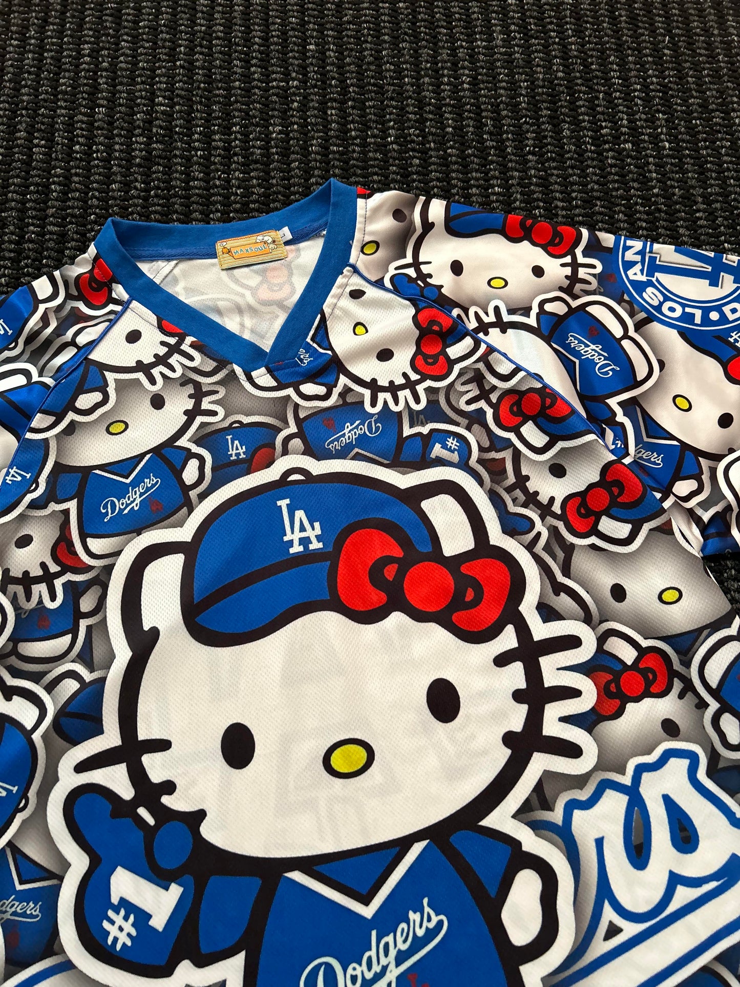 Hellokitty Blue Dodgers Cute Baseball Jersey Shirts Sports Uniform Summer Loose Short Sleeve Tops T-Shirts