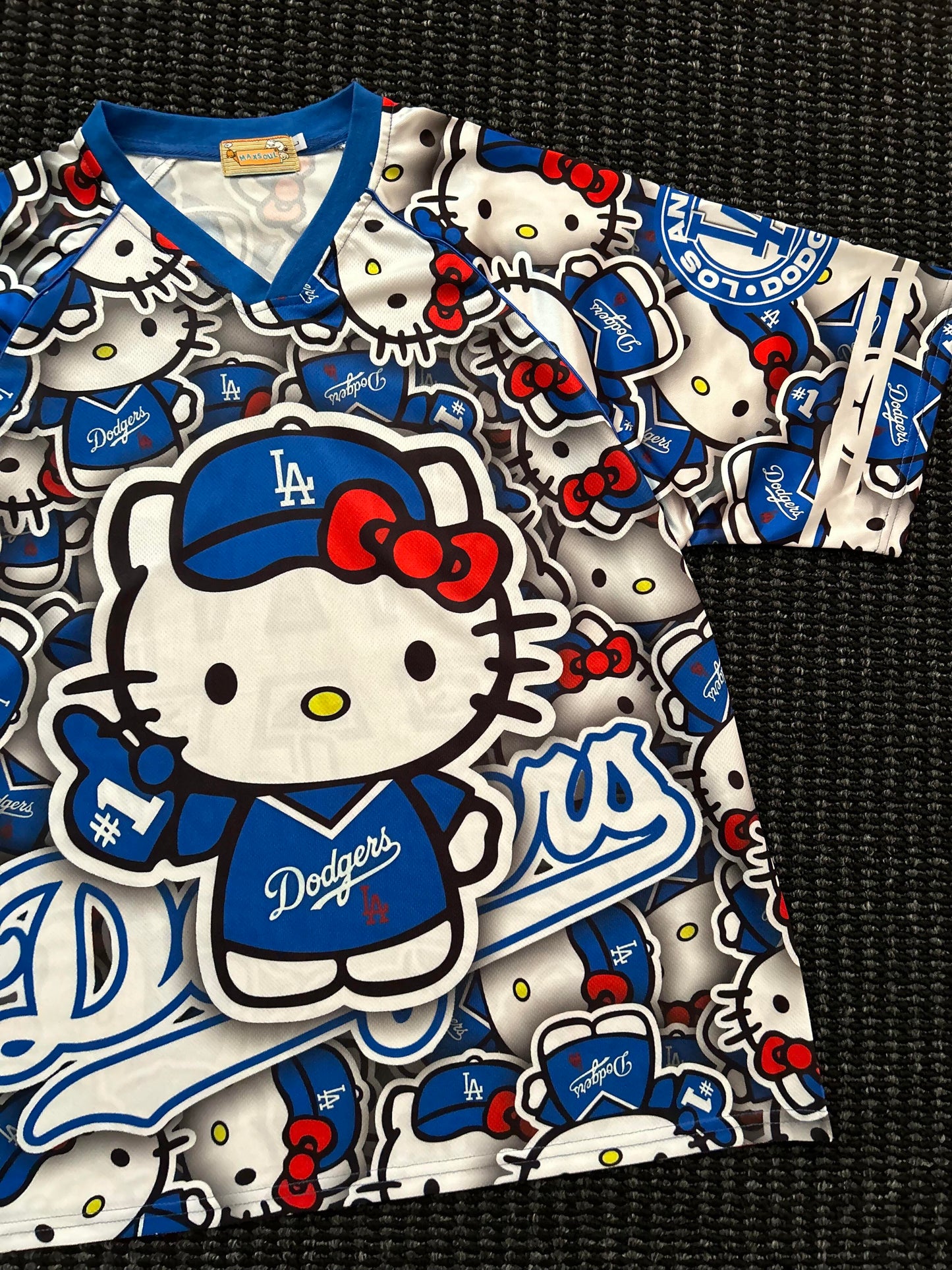 Hellokitty Blue Dodgers Cute Baseball Jersey Shirts Sports Uniform Summer Loose Short Sleeve Tops T-Shirts