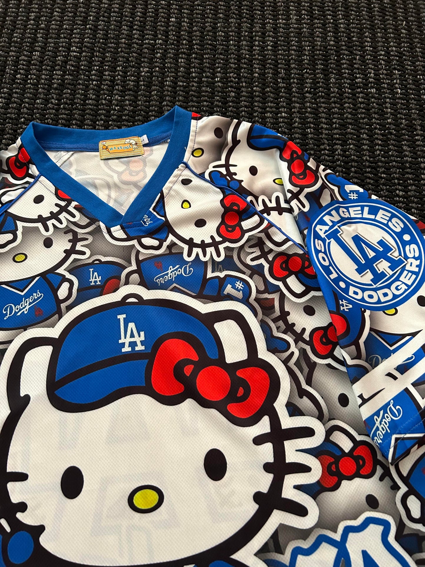 Hellokitty Blue Dodgers Cute Baseball Jersey Shirts Sports Uniform Summer Loose Short Sleeve Tops T-Shirts