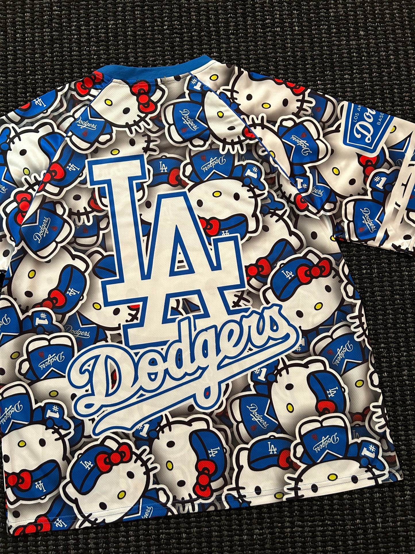 Hellokitty Blue Dodgers Cute Baseball Jersey Shirts Sports Uniform Summer Loose Short Sleeve Tops T-Shirts