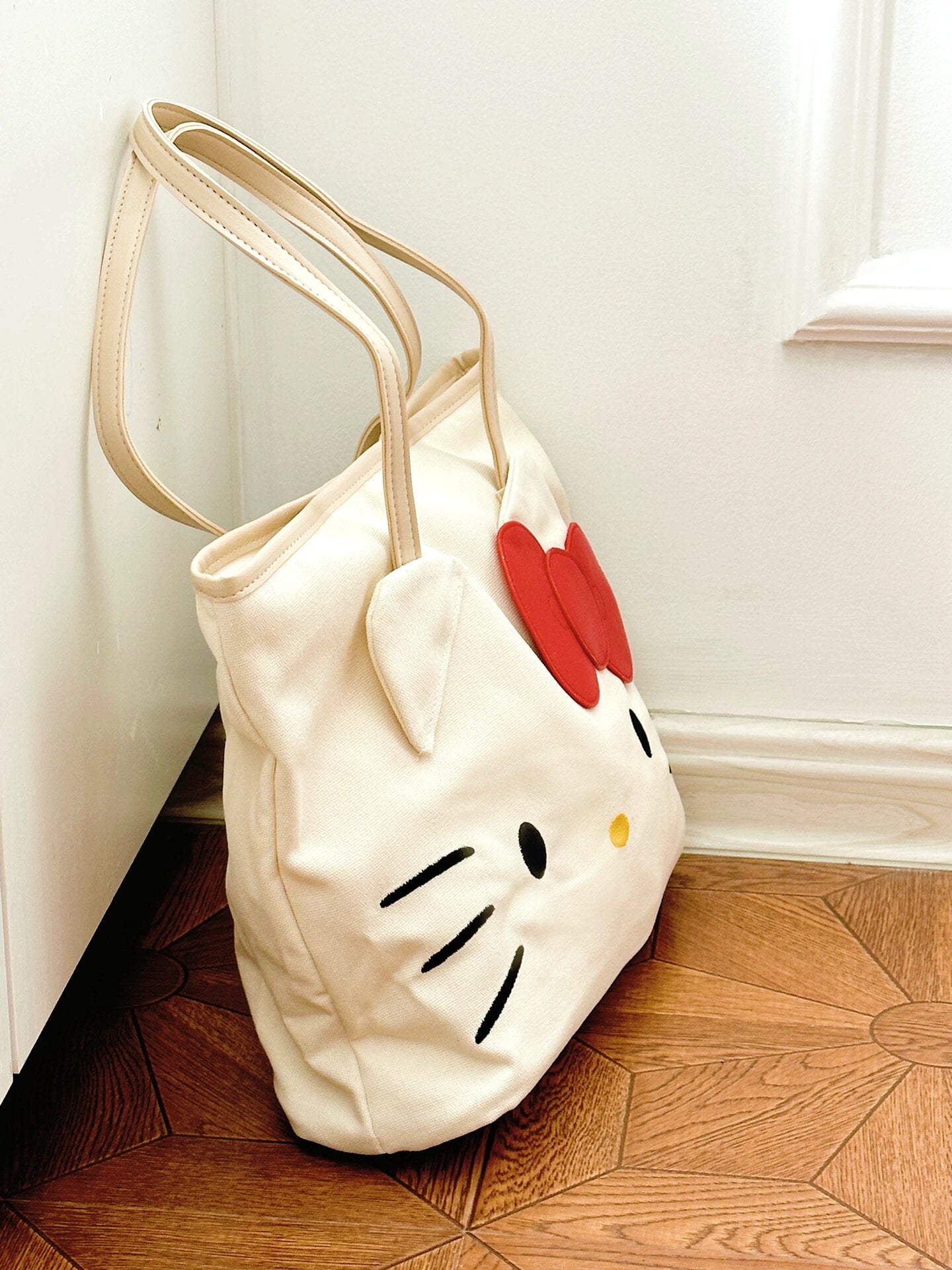 KT Tote Bag Shopping Bag Gym Bag Cat Lunch Bag White