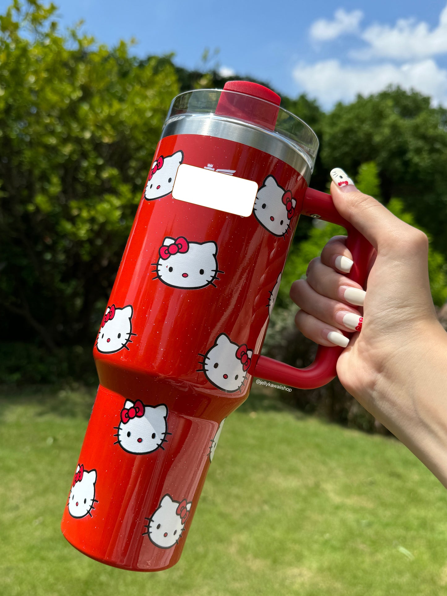 HelloKitty In-Car Insulated Cup 1200 ml Tumbler with Handle , Stainless Steel Insulated Cup with Lid Gym Water Bottle Cupholder Friendly Women Travel Mug