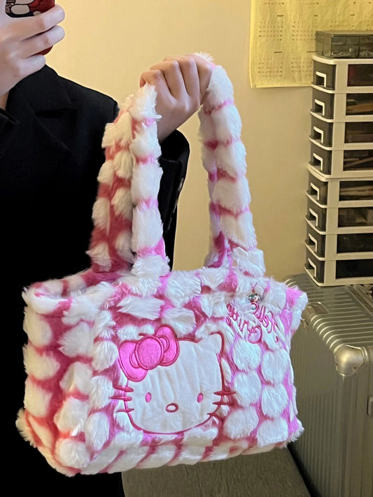 KT Cute Tote Bags Plush Tote Bag for Women The Tote Bag Kawaii Carry on Bag Reusable Small Handbags for Girls Shopping