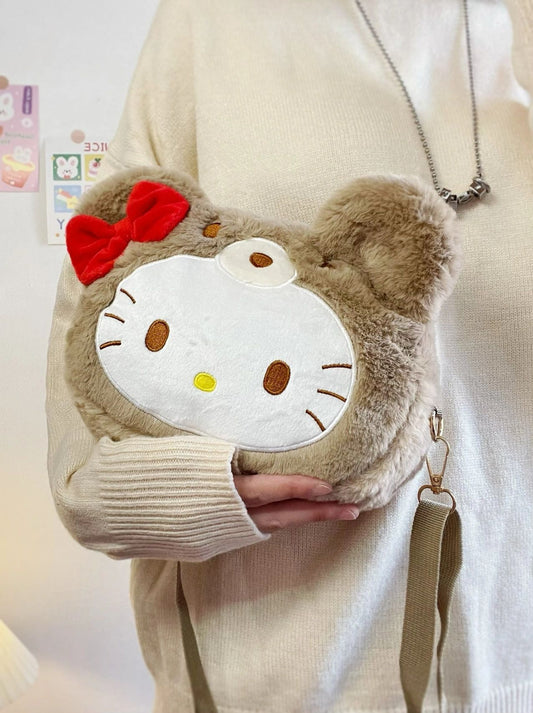 Hellokitty Teddy Bear Cute Plush Crossbody Purse for Girls, Kawaii Bowknot Shoulder Bag