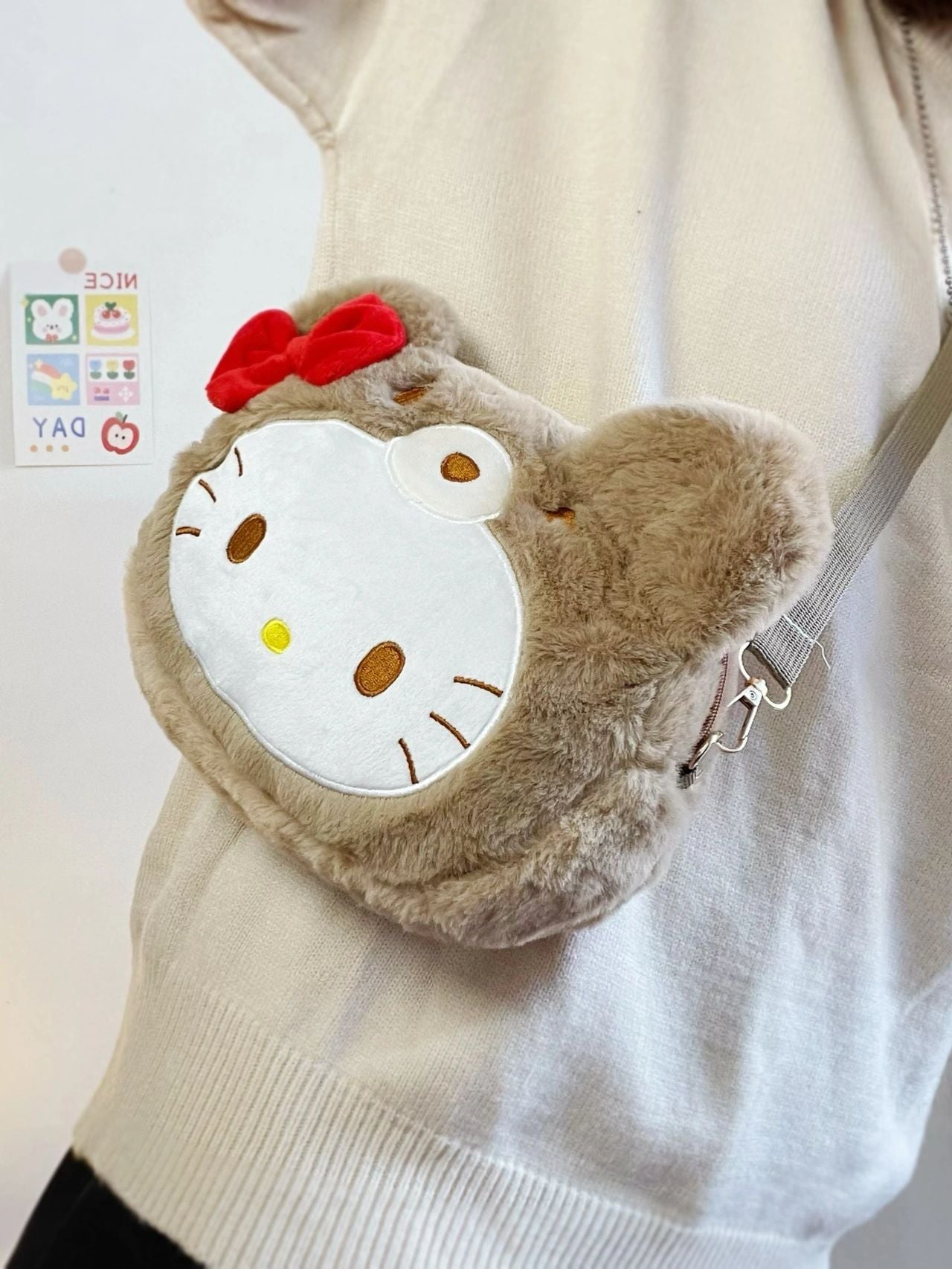 Hellokitty Teddy Bear Cute Plush Crossbody Purse for Girls, Kawaii Bowknot Shoulder Bag