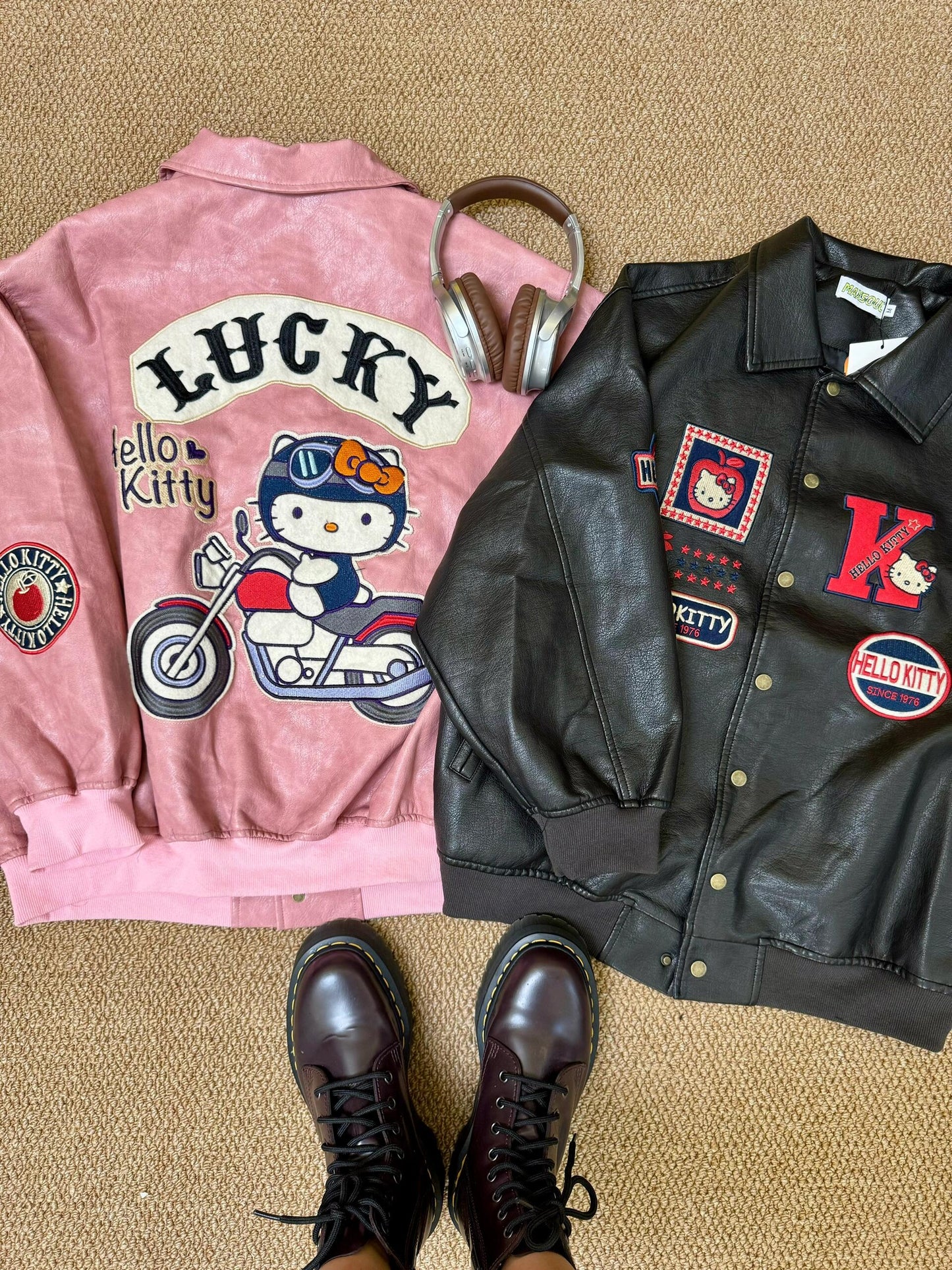 Hellokitty Leather Jackets Faux Suede Fall Fashion Motorcycle Coats Winter Outfits Clothes