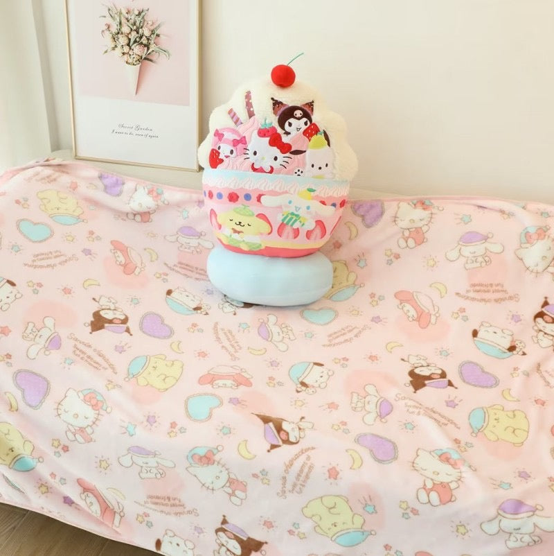 Sanrio Ice Cream Plush ｜Blanket and Pillow Set,2 in 1 Plush Stuffed Hugging Pillow Blanket for Kids Gift Travel Airplane Train Bed Office Nap