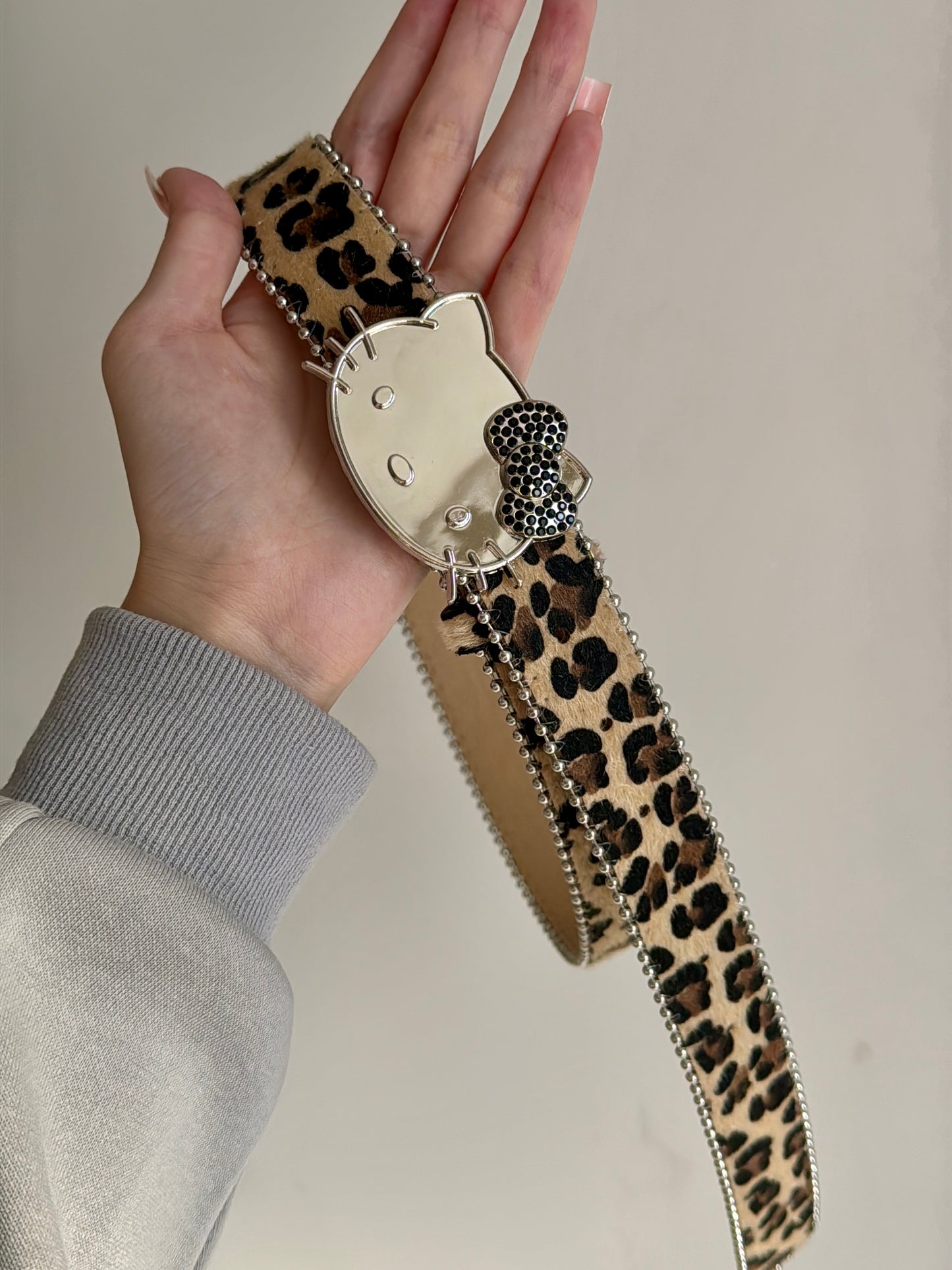 Hellokitty Leopard Print Rhinestone Belt Y2k Belt Cowgirl Leather Belt for Women