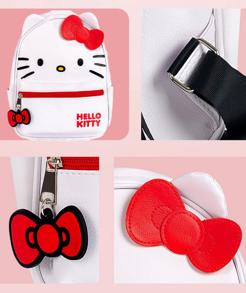 Hello Kitty Signature Bow Face and 3D Ear Design Faux Leather Mini Backpack