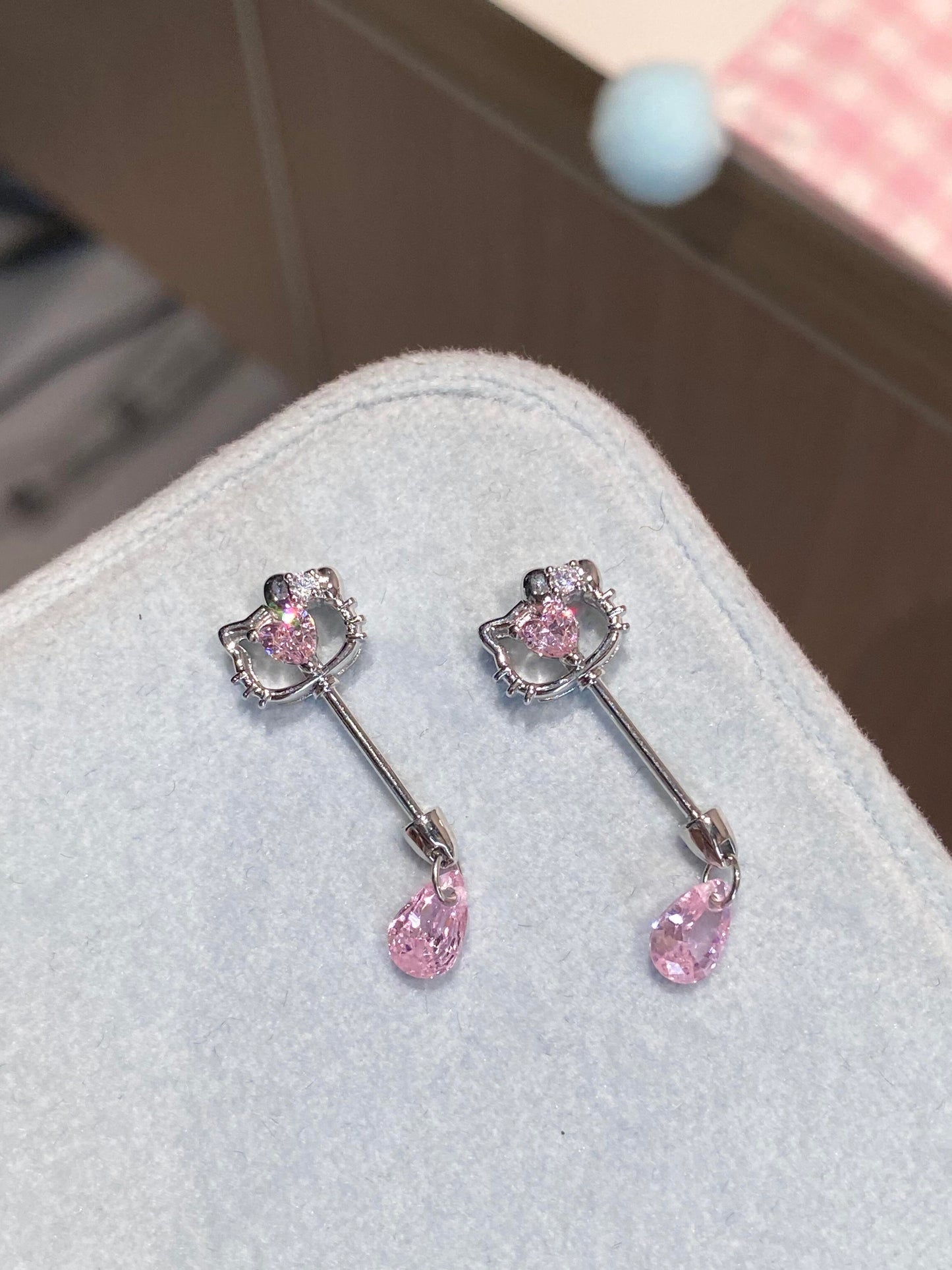 Hollow out Hello Kitty Titanium Steel Rhinestone Helix Earrings