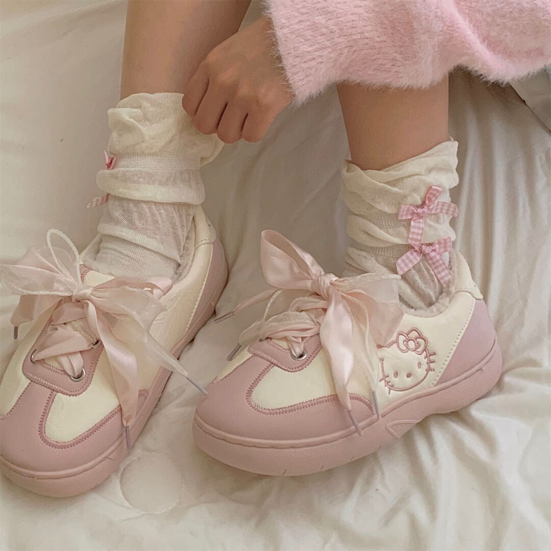 Hellokitty Cute Sneakers Ribbon Shoe Laces Casual Fashion Comfortable Classic Fall Shoes
