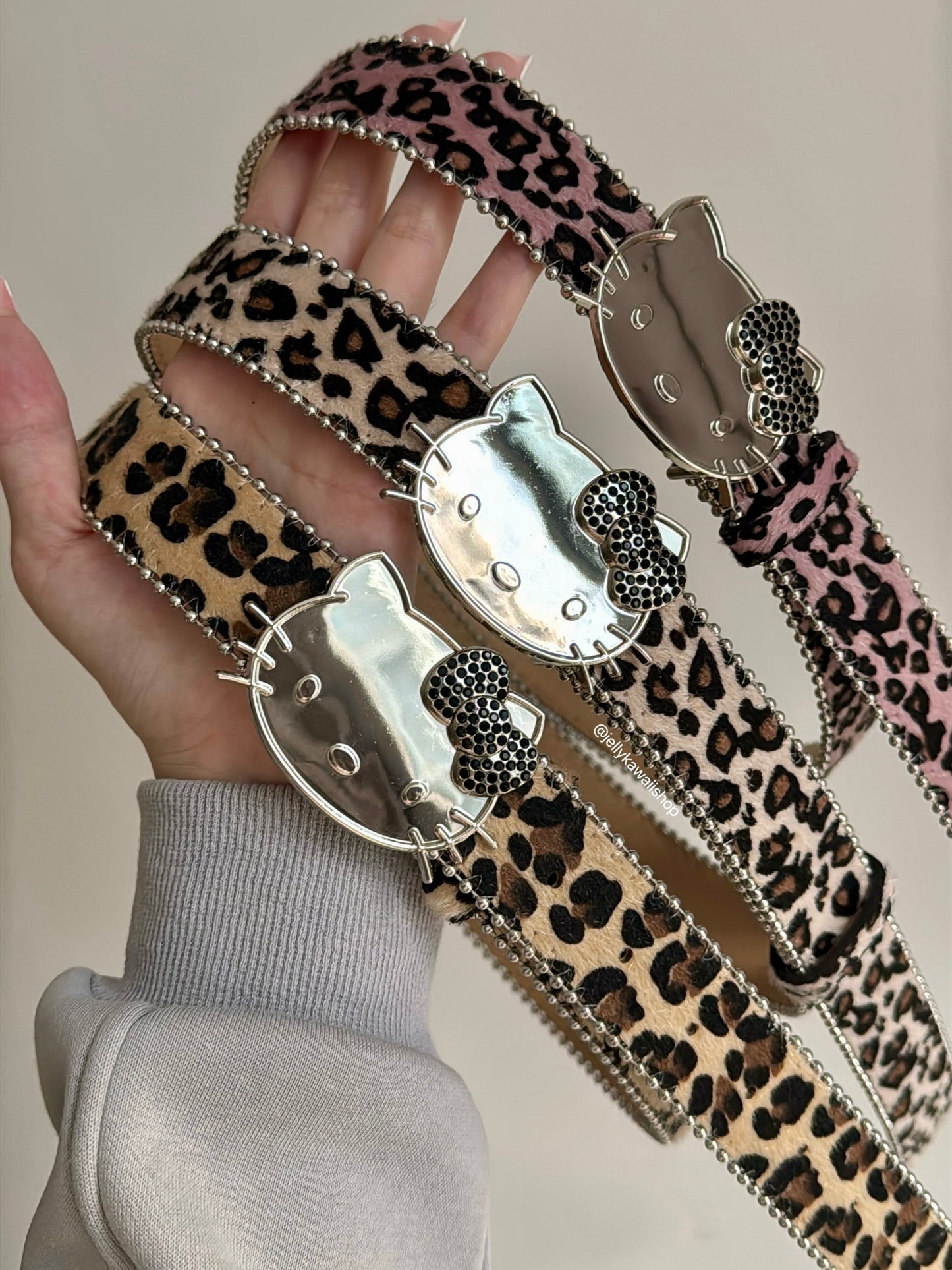 Hellokitty Leopard Print Rhinestone Belt Y2k Belt Cowgirl Leather Belt for Women