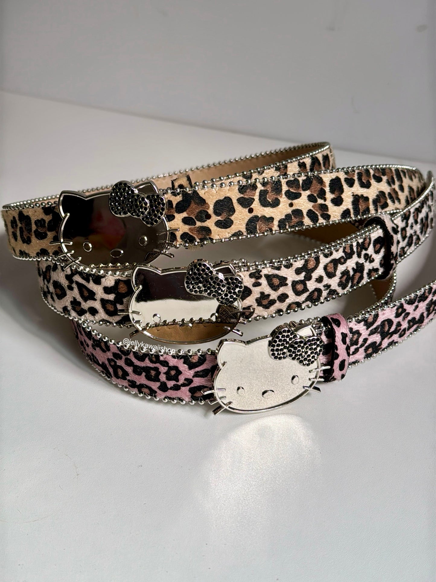 Hellokitty Leopard Print Rhinestone Belt Y2k Belt Cowgirl Leather Belt for Women