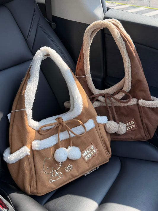 Hello Kitty Fuzzy Trim Tote Bag Shoulder Bag