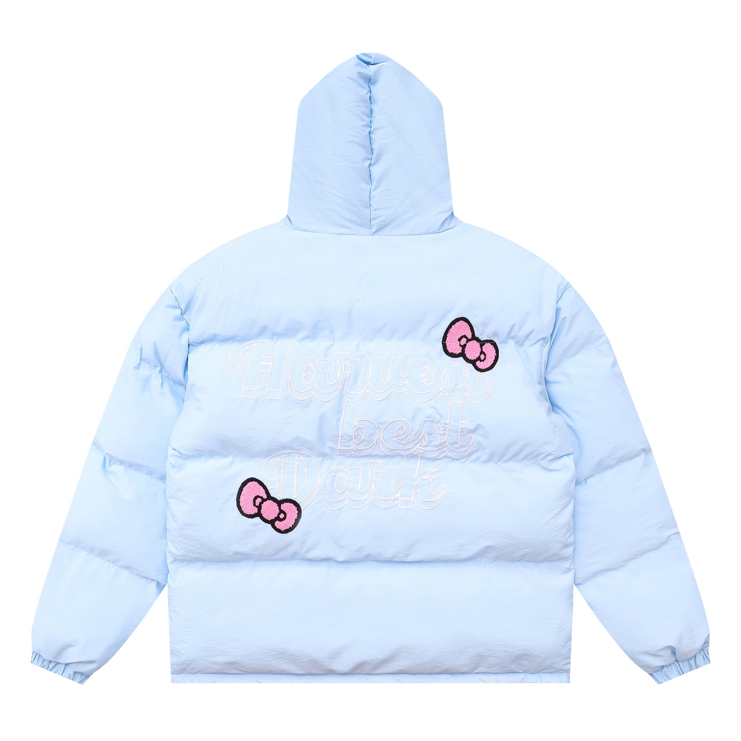 Hellokitty Winter Long Sleeve Zip Hooded Puffer Jacket Coat Pockets Baggy Short Down Coat