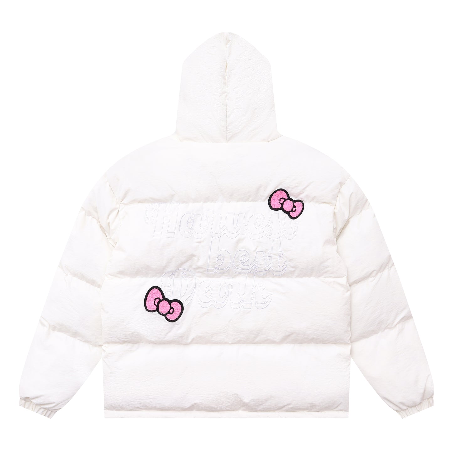 Hellokitty Winter Long Sleeve Zip Hooded Puffer Jacket Coat Pockets Baggy Short Down Coat