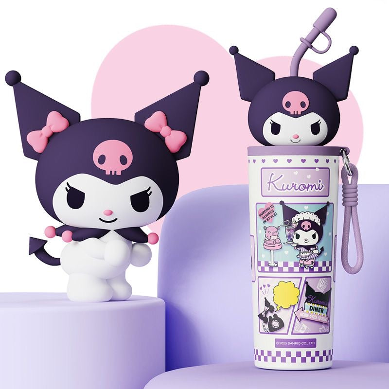 Sanrio Hellokitty 700ml Tumbler Stainless Steel Insulated Cup with Lid & Straw Water Bottle Cupholder Friendly Women Travel Mug