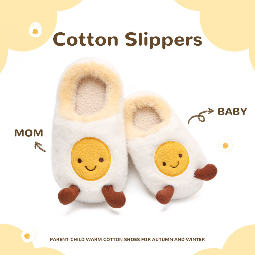 Fried Egg Jellycat Fuzzy Scuff Slippers Soft Comfy Memory Foam Non-slip Indoor House Shoes