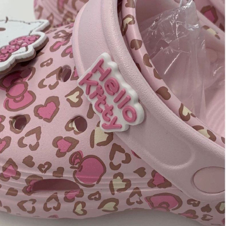 Hello Kitty Pink Leopard Print Beach Shoes Clogs Slip on Water Casual Sandal Shoes