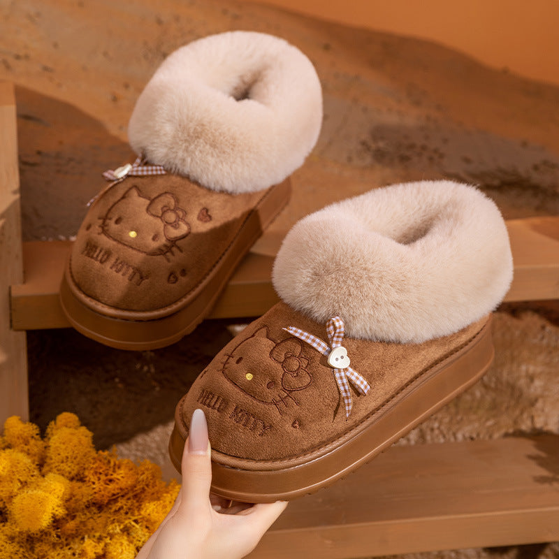 【 Holiday Deals🔥】Hellokitty Fuzzy Slippers Fluffy Fall Winter House Cute Shoes Indoor and Outdoor