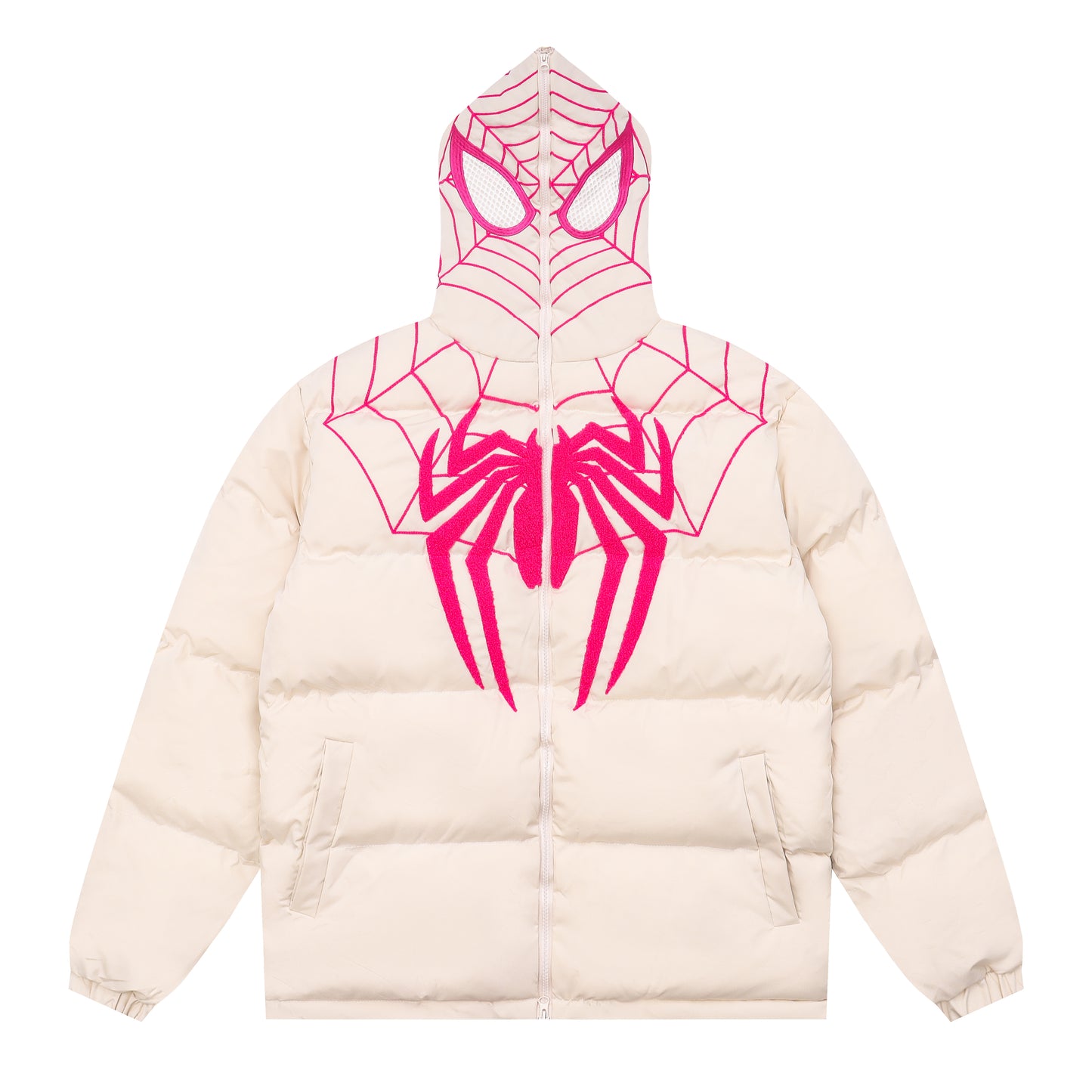 Spiderman Winter Long Sleeve Zip Hooded Puffer Jacket Coat Pockets Baggy Short Down Coat