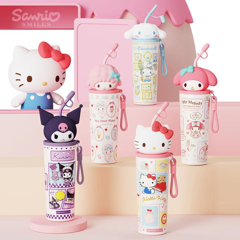 Sanrio Hellokitty 700ml Tumbler Stainless Steel Insulated Cup with Lid & Straw Water Bottle Cupholder Friendly Women Travel Mug