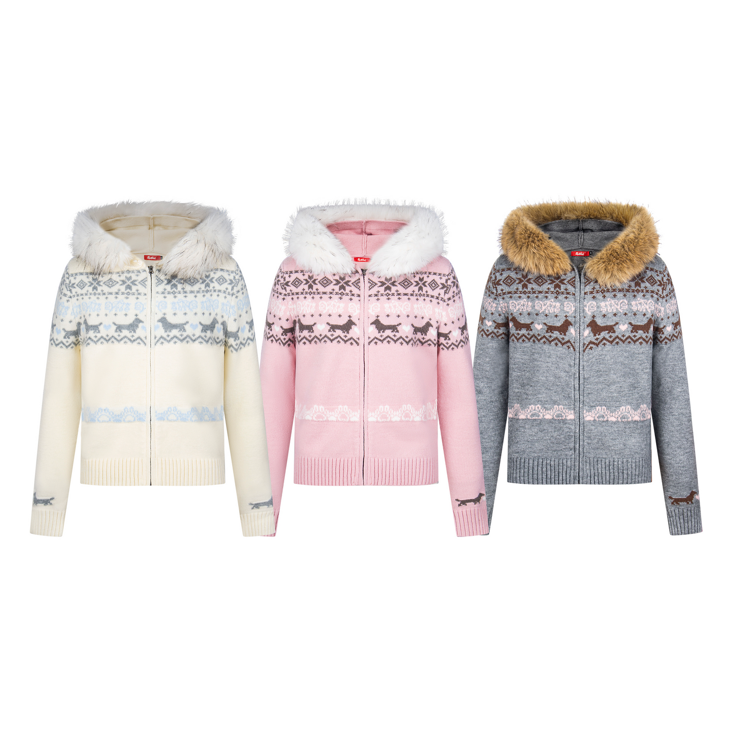 Girly Zip Up Hooded Cardigan Sweater with Fur Hood Jackets Knitted Drop Shoulder Fall Clothes Winter Hoodies Outerwear