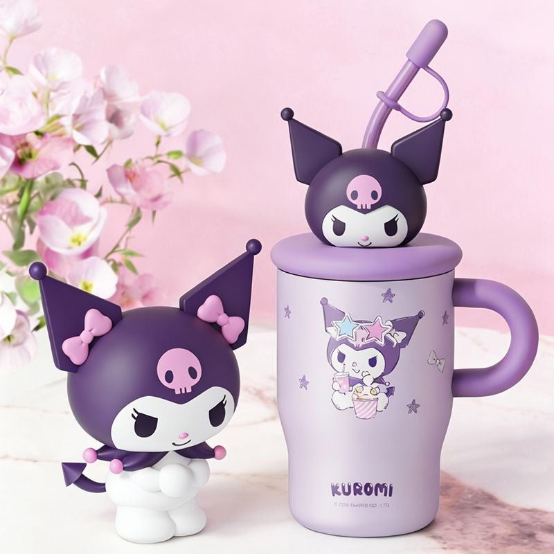 Sanrio Hellokitty 500ml Tumbler with Handle Stainless Steel Insulated Cup with Lid & Straw Water Bottle Cupholder Friendly Women Travel Mug