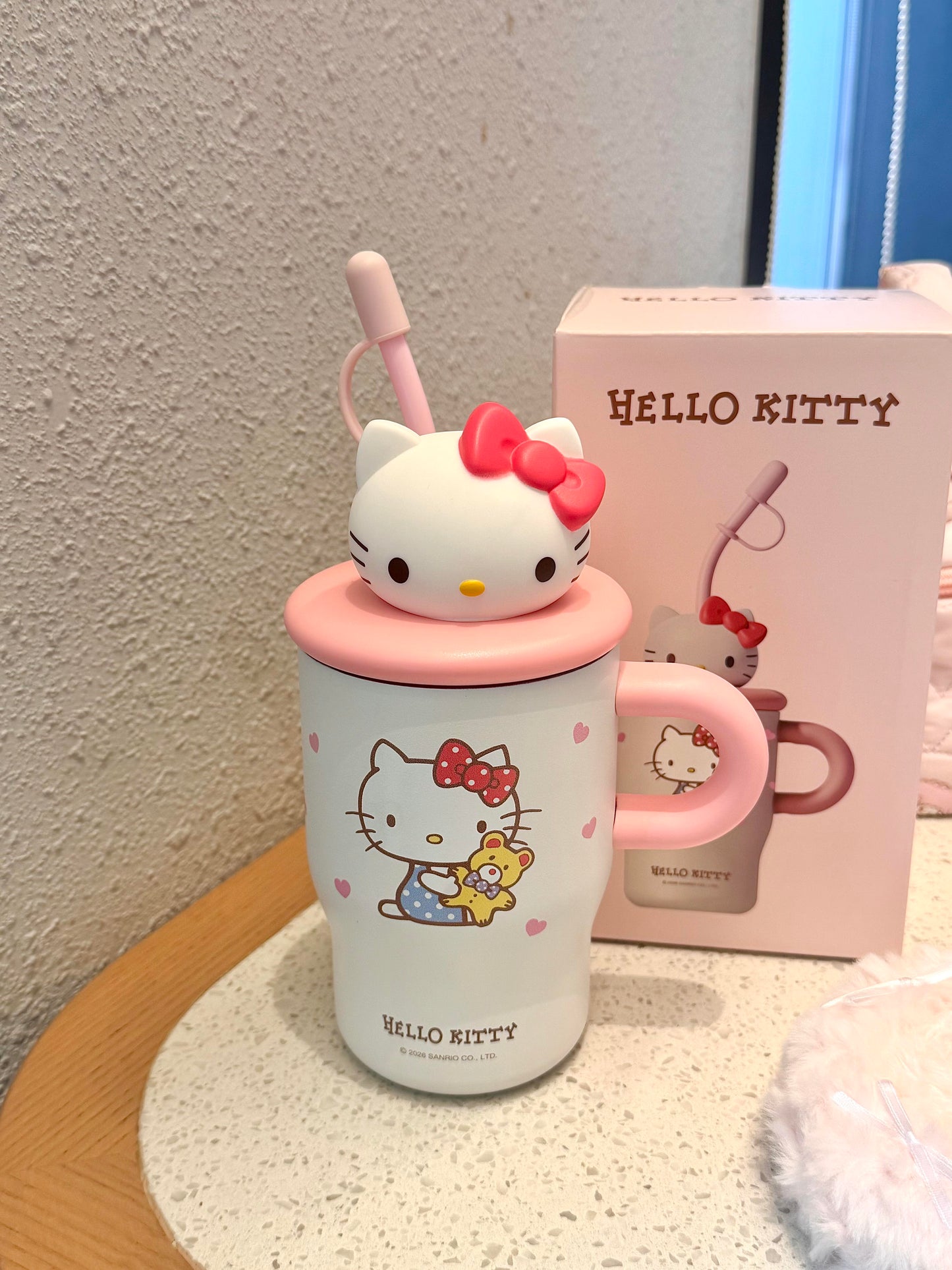 Sanrio Hellokitty 500ml Tumbler with Handle Stainless Steel Insulated Cup with Lid & Straw Water Bottle Cupholder Friendly Women Travel Mug