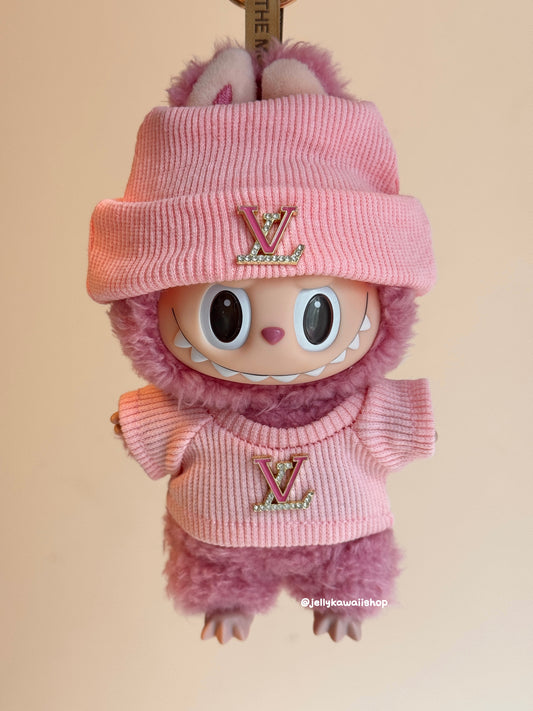 Pink lv 17cm Labubu Clothes Set(NO DOLL)  Accessories Suit Cute Clothes for Labubu Dress up Unique Style