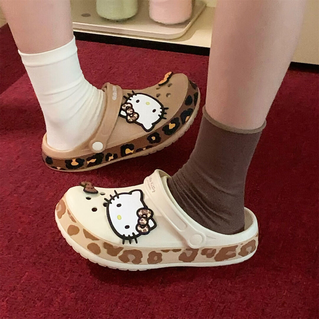 Hello Kitty Leopard-print Clogs Slip on Water Casual Sandal Shoes