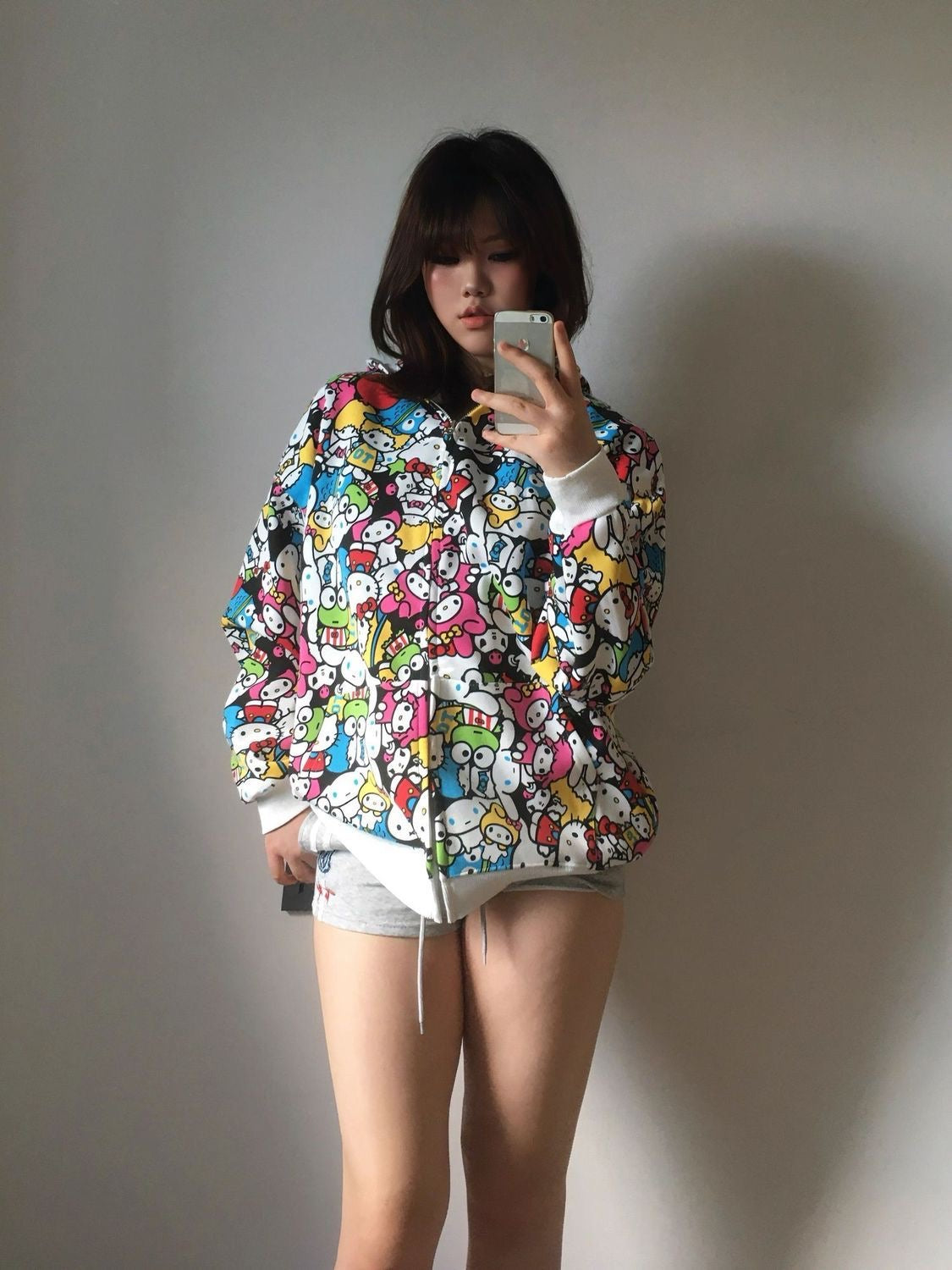 Sanrio Colorful Hoodies Fall Jacket Oversized Sweatshirts Casual Drawstring Zip Up Y2K Hoodie with Pocket