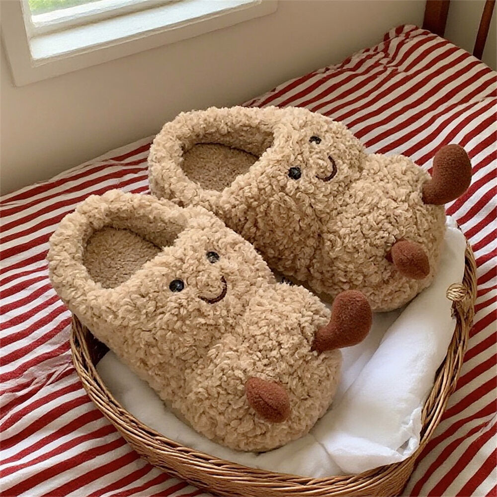 Peanut Jellycat Fuzzy Scuff Slippers Soft Comfy Memory Foam Non-slip Indoor House Shoes