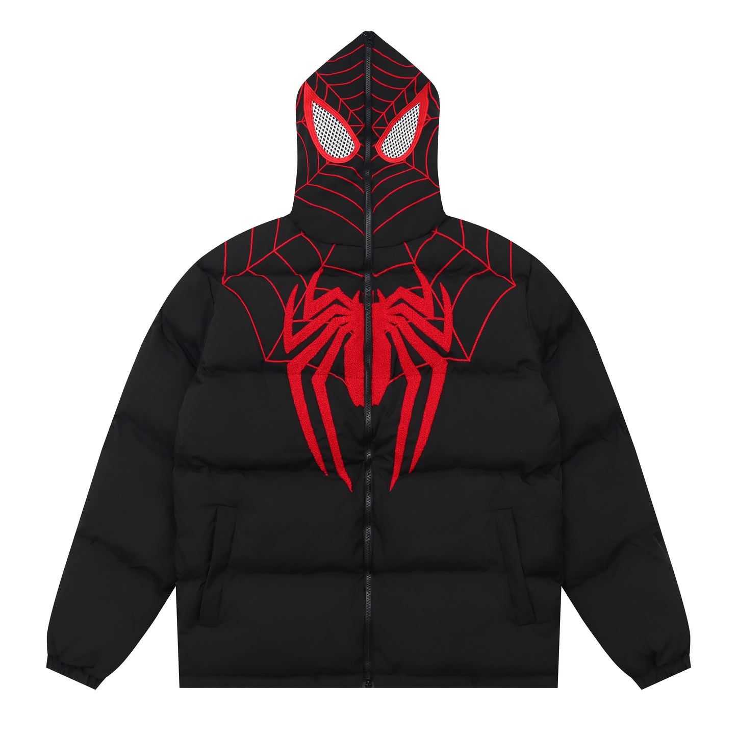 Spiderman Winter Long Sleeve Zip Hooded Puffer Jacket Coat Pockets Baggy Short Down Coat