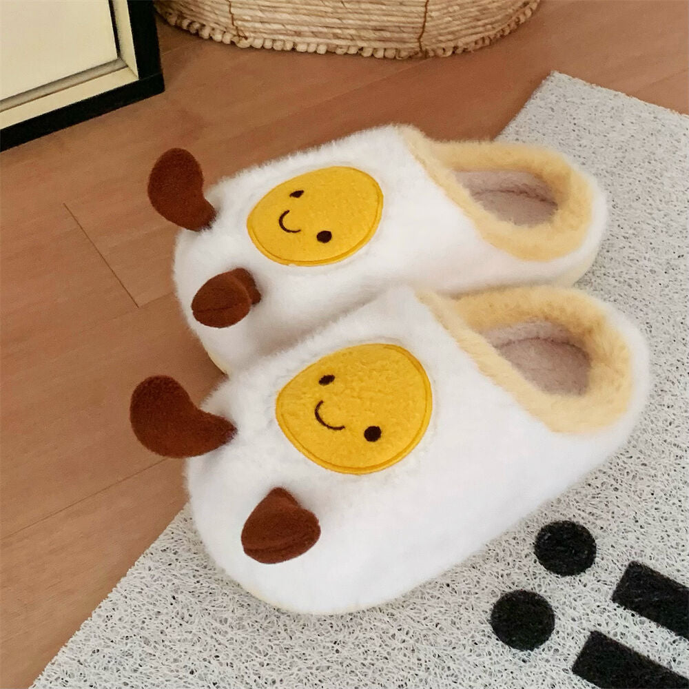 Fried Egg Jellycat Fuzzy Scuff Slippers Soft Comfy Memory Foam Non-slip Indoor House Shoes