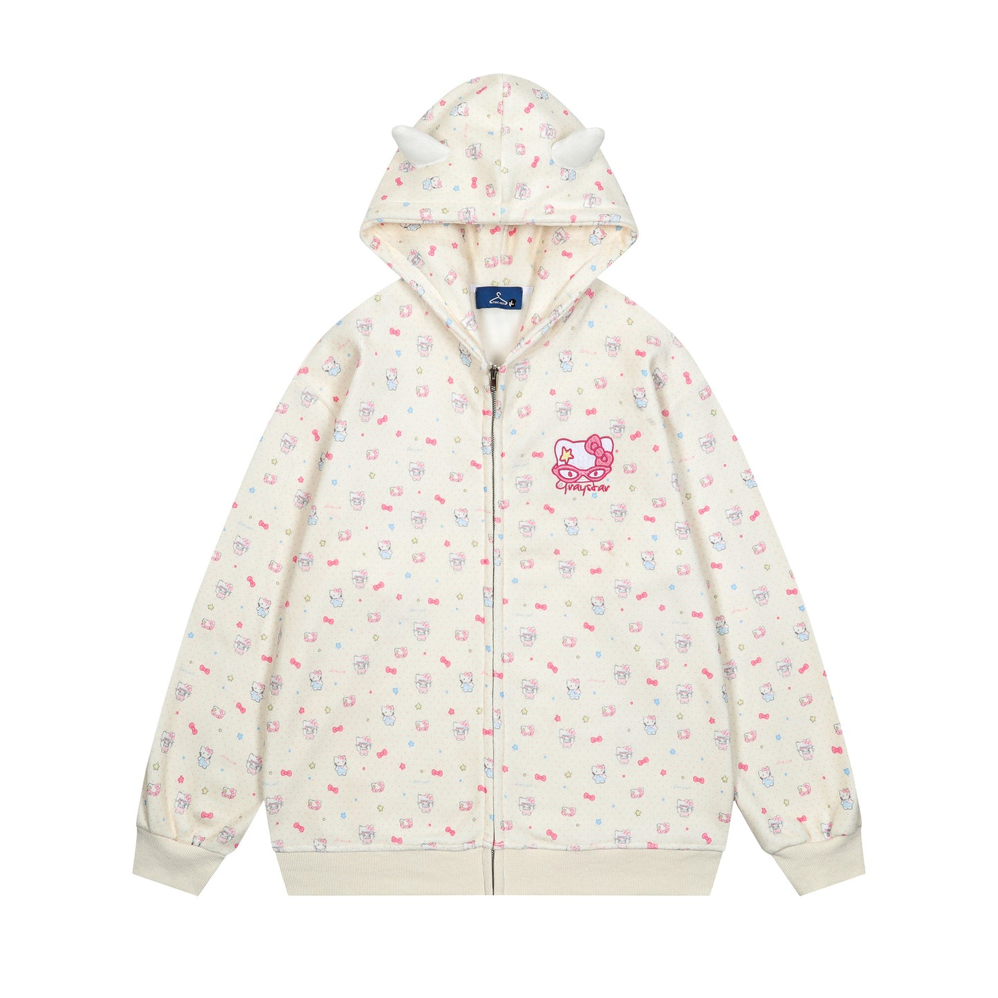 Hellokitty Cute Hoodies Fall Jacket Oversized Sweatshirts Casual Drawstring Zip Up Y2K Hoodie with Pocket