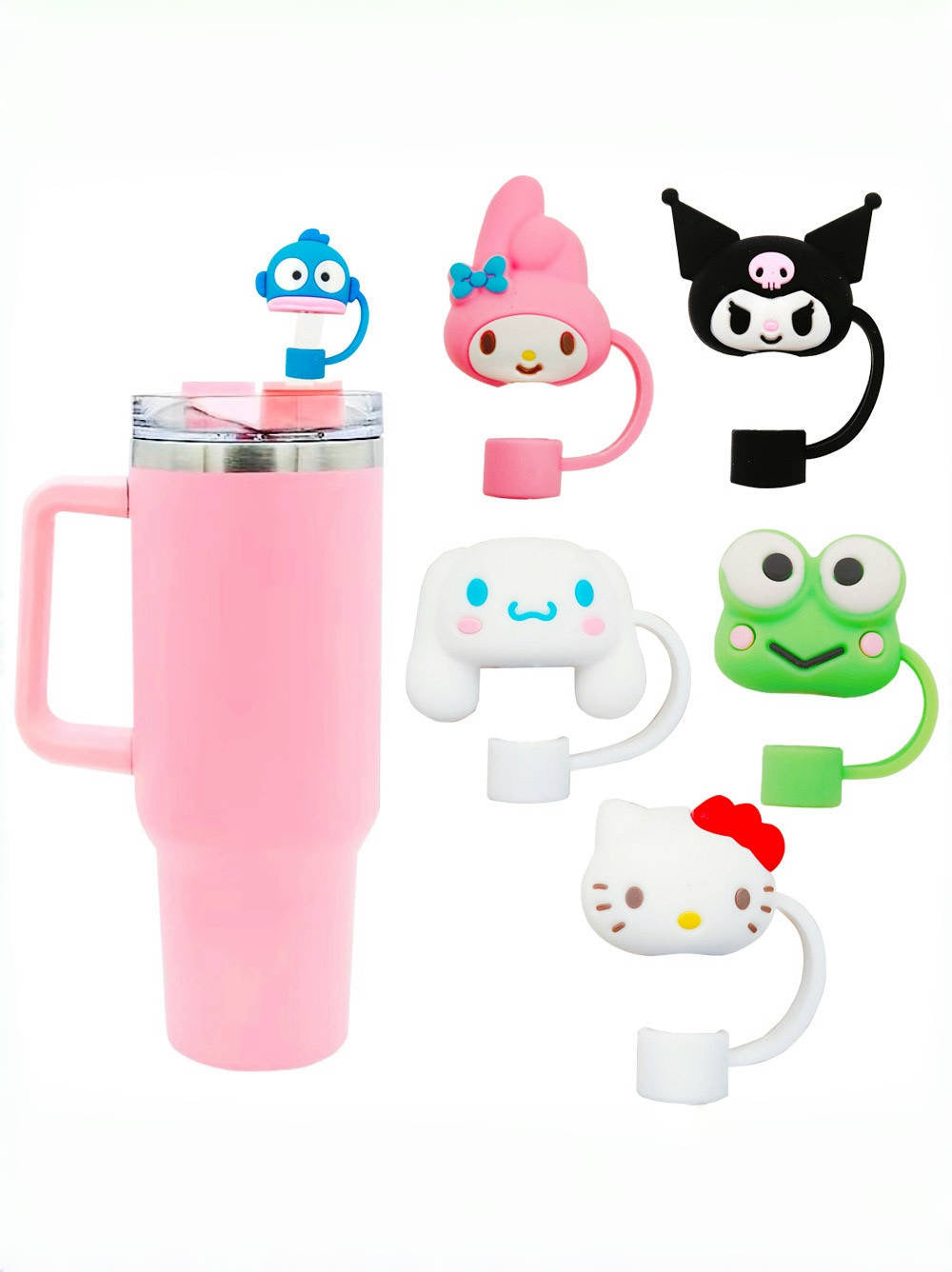 Sanrio Straw Covers Cap Toppers Compatible with Stanley Tumbler Reusab ...