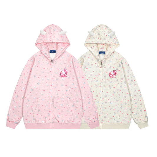 Hellokitty Cute Hoodies Fall Jacket Oversized Sweatshirts Casual Drawstring Zip Up Y2K Hoodie with Pocket