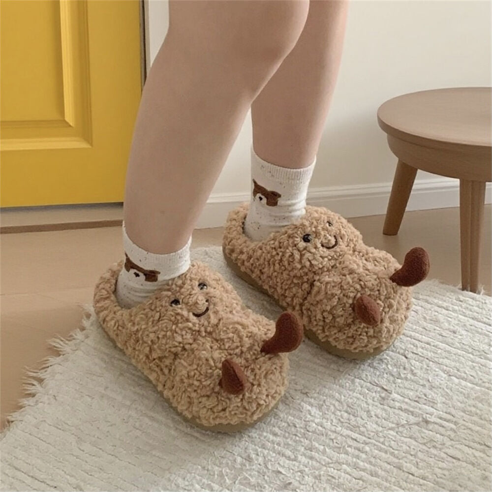 Peanut Jellycat Fuzzy Scuff Slippers Soft Comfy Memory Foam Non-slip Indoor House Shoes
