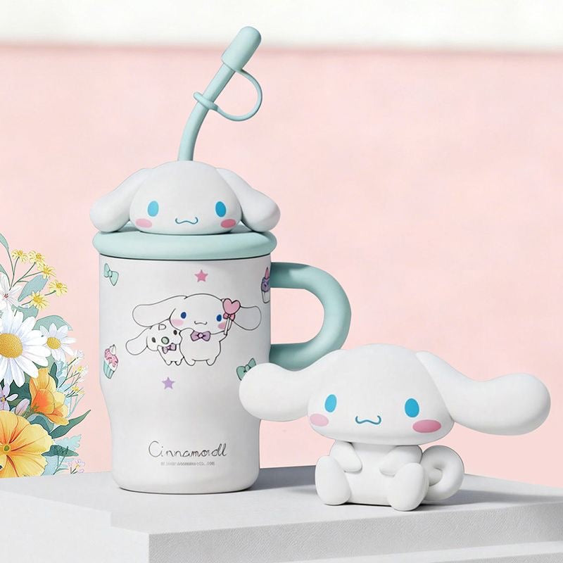Sanrio Hellokitty 500ml Tumbler with Handle Stainless Steel Insulated Cup with Lid & Straw Water Bottle Cupholder Friendly Women Travel Mug